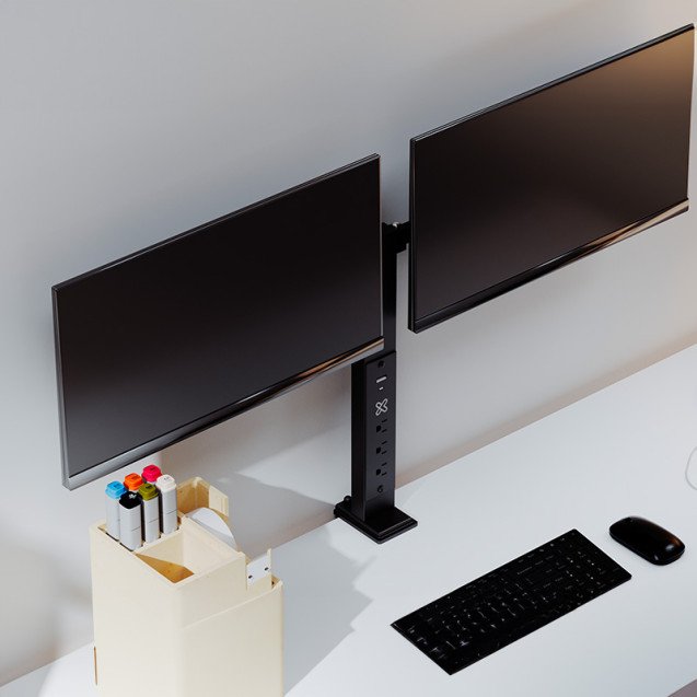 Klip Xtreme KMM-510 Desk Clamp Dual Monitor Mount 13" to 32" with power strip and USB ports Klip Xtreme KMM-510 Desk Clamp Dual Monitor Mount 13" to 32" with power strip and USB ports