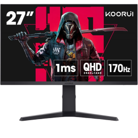 KOORUI Monitor 27" QHD 2560 x 1440p IPS Gaming Monitor, 170Hz, 1ms, HDR400, G-Sync and FreeSync