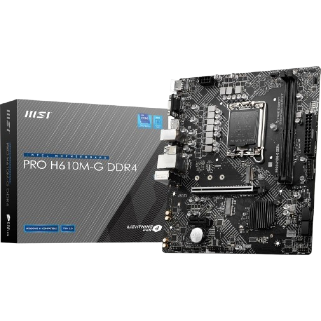 MSI PRO H610M-G DDR4 DDR4 Motherboard mATX, 12th Gen Intel Core, LGA 1700 Socket, DDR4, PCIe 4, 2.5G LAN, M.2 Slots, USB 3.2