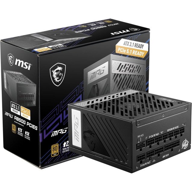 MSI MPG A850G PCIE 5.1 & ATX 3.1 Gaming 850W Power Supply - 80 Plus Gold Certified Modular Power Supply