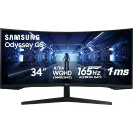 Samsung - 34” Odyssey G5 1000R Curved 1ms 165Hz QHD FreeSync Premium Gaming Monitor - Black Samsung - 34” Odyssey G5 1000R Curved 1ms 165Hz QHD FreeSync Premium Gaming Monitor - Black