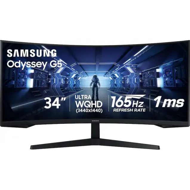 Samsung - 34” Odyssey G5 1000R Curved 1ms 165Hz QHD FreeSync Premium Gaming Monitor - Black