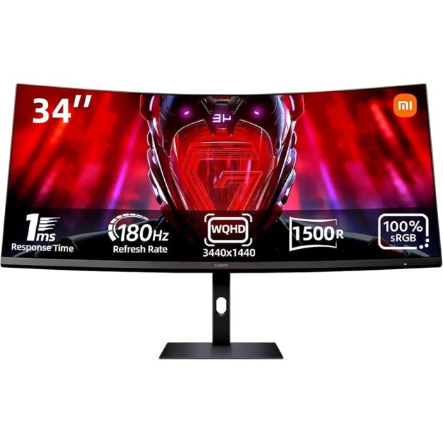 Xiaomi G34WQi 34″ 1440p UltraWide VA Curved Back Lit Gaming Monitor 180Hz, 1ms